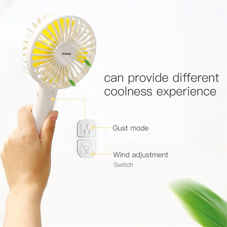 BASEUS Macarons Portable Handheld Desktop Cooling Fan USB Rechargeable with Base - White