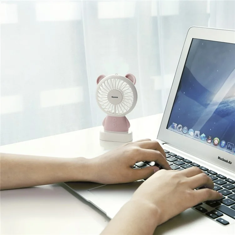BASEUS Bear Shape Portable USB Cooling Fan Handheld Mini Fan with 2 Adjustable Speeds - Pink