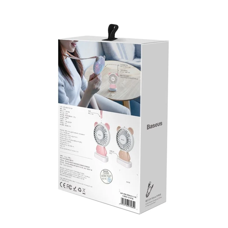 BASEUS Bear Shape Portable USB Cooling Fan Handheld Mini Fan with 2 Adjustable Speeds - Pink
