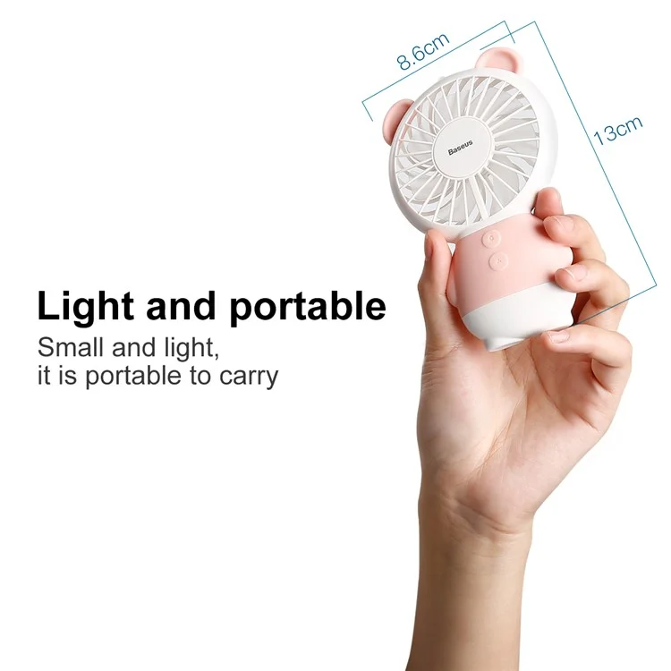 BASEUS Bear Shape Portable USB Cooling Fan Handheld Mini Fan with 2 Adjustable Speeds - Pink