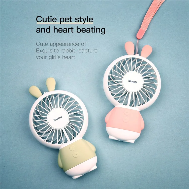 BASEUS Rabbit Shape Portable USB Cooling Fan Handheld Mini Fan with 2 Adjustable Speeds - Pink