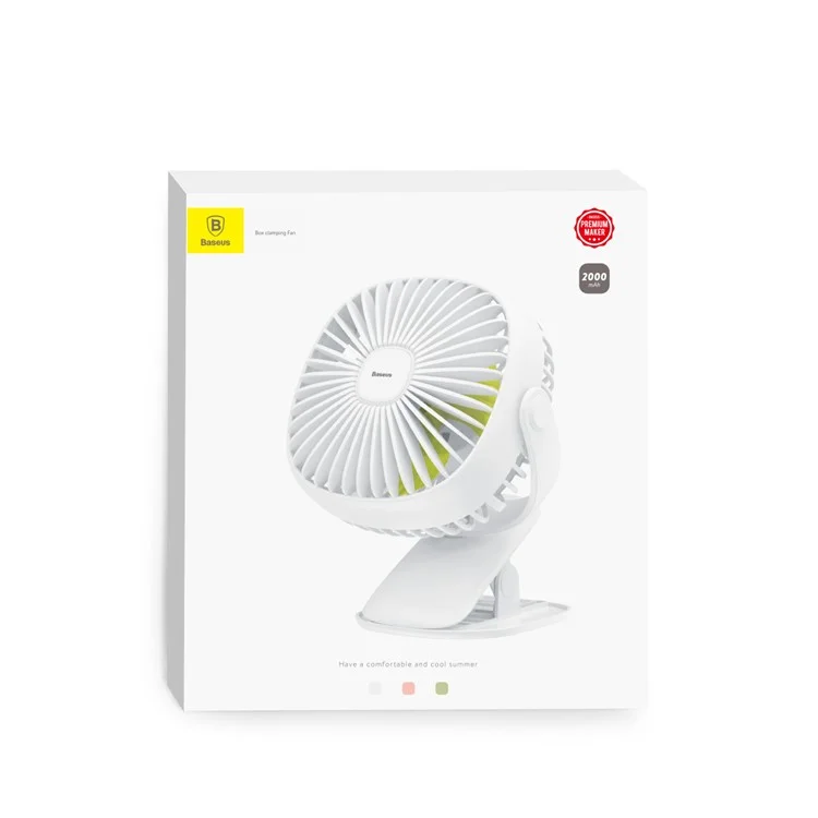 BASEUS Warm Light 360 Degree Rotary Clamping Cooling Fan - White