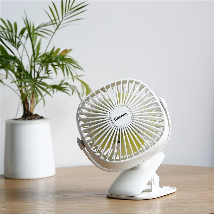 BASEUS Warm Light 360 Degree Rotary Clamping Cooling Fan - White