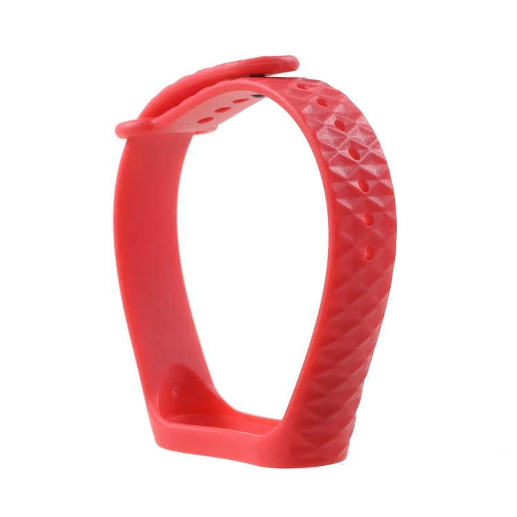 Reemplazo de la Muñeca de la Muñeca de Tpu Suave de la Textura Del Rombo Para Xiaomi Mi Smart Band 4 / Mi Banda 3 - Rojo