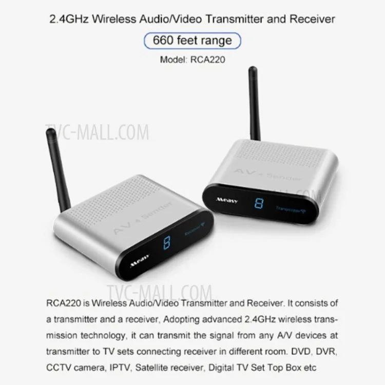 RCA220 2.4GHz Wireless Audio Video Transmitter Receiver A/V Sender 4 Channels - US Plug