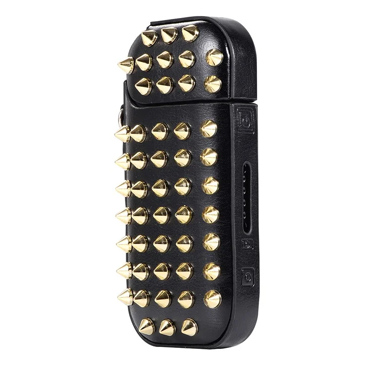 Portable Rivets Decor Leather Protective Cover Case for IQOS 2.0/2.4 Plus Electronic Cigarette - Black / Gold