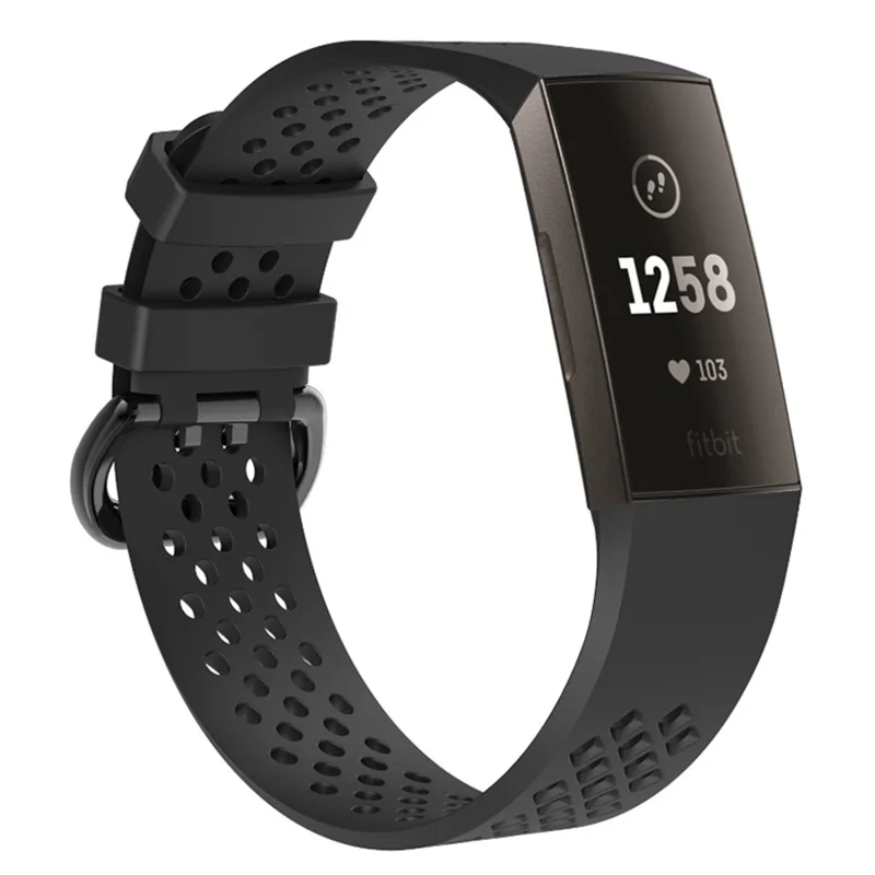 Breathable Hollow Silicone Watch Band for Fitbit Charge 4 / 3, Size: S - Black