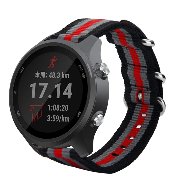 For Garmin Forerunner 245/245M 20mm Smart Watch Nylon Strap - Black/Grey/Red