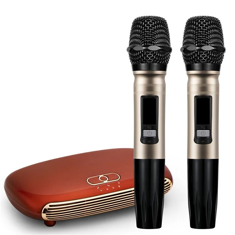 K8 Dual Wireless Microphones Mini Family Home Karaoke System Singing Machine Box - Red/US Plug