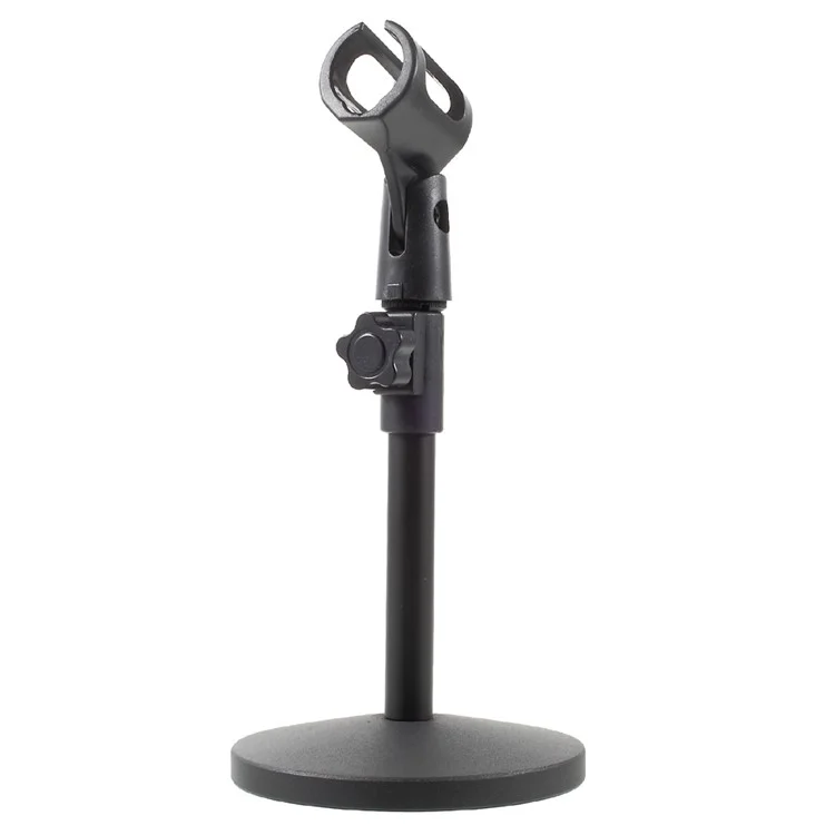 Metal Base Microphone Desk Stand Height Angle Adjustable with Mic Clip - Black
