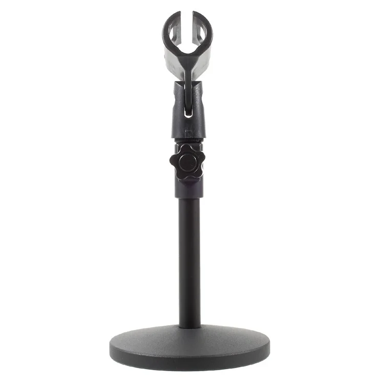 Metal Base Microphone Desk Stand Height Angle Adjustable with Mic Clip - Black
