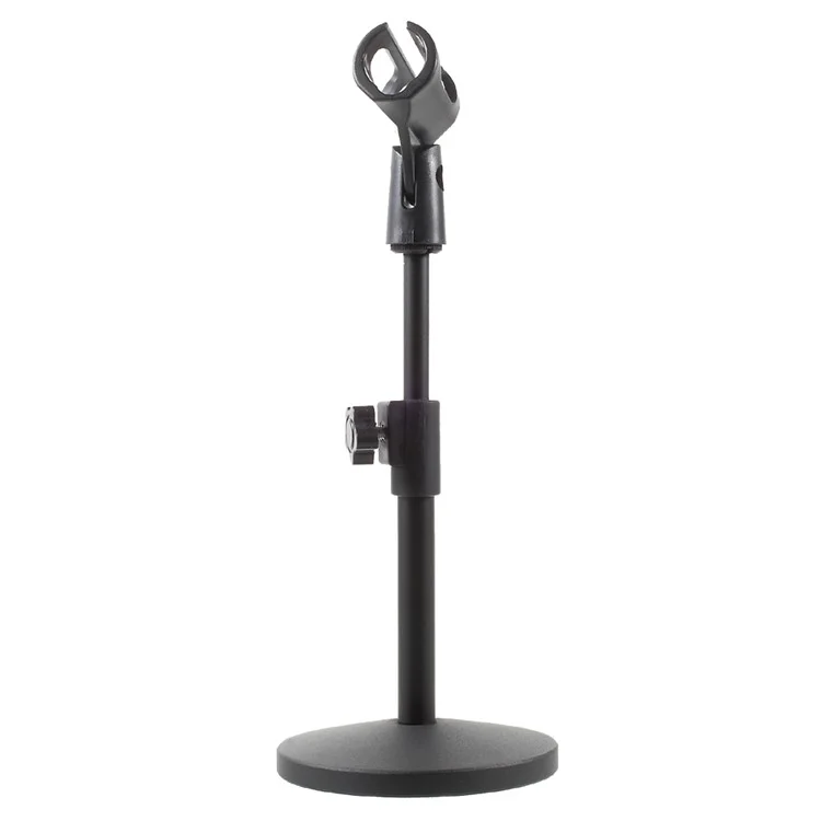 Metal Base Microphone Desk Stand Height Angle Adjustable with Mic Clip - Black