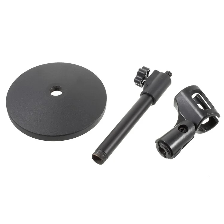 Metal Base Microphone Desk Stand Height Angle Adjustable with Mic Clip - Black