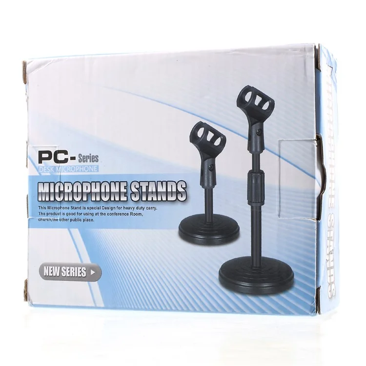 Metal Base Microphone Desk Stand Height Angle Adjustable with Mic Clip - Black