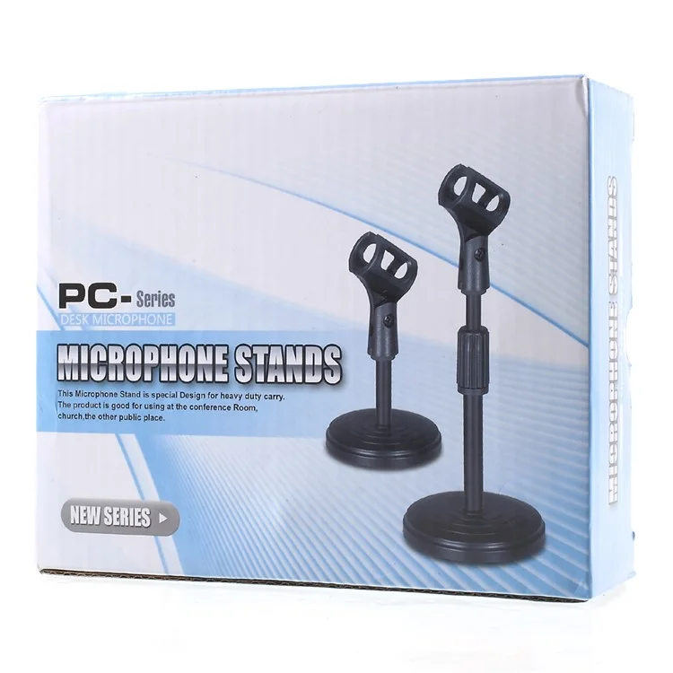 Height Adjustable Desk Microphone Stand Plastic Base with Mic Clip - Black