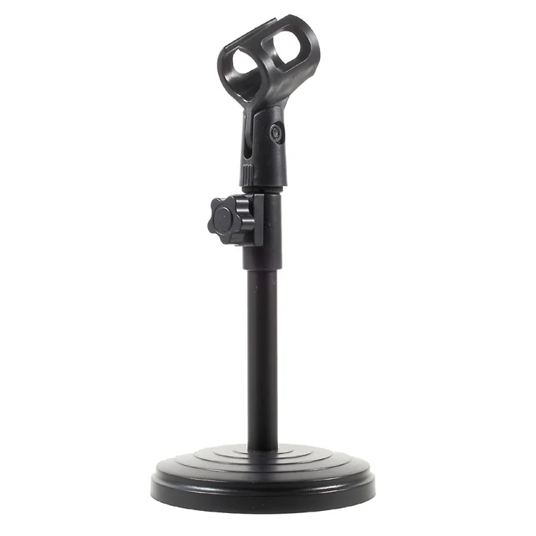 Height Adjustable Desk Microphone Stand Plastic Base with Mic Clip - Black