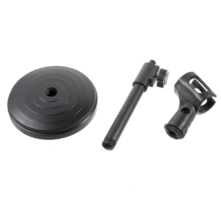 Height Adjustable Desk Microphone Stand Plastic Base with Mic Clip - Black