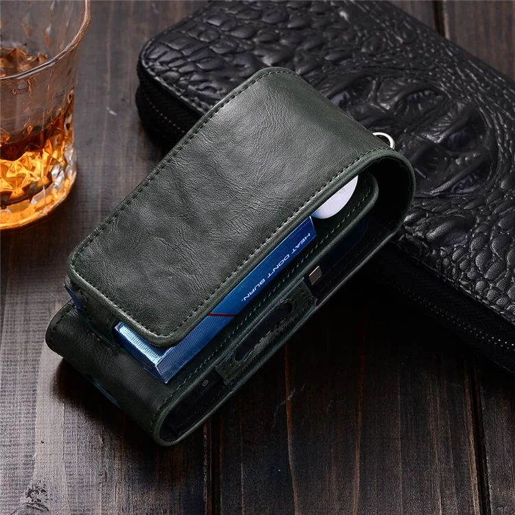 For IQOS Electronic Cigarette Crazy Horse Leather Vertical Flip Travel Carrying Case Pouch - Green