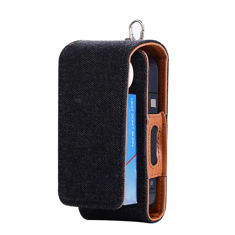 Jean Cloth Vertical Flip Cover Holder Case for IQOS Electronic Cigarette - Black