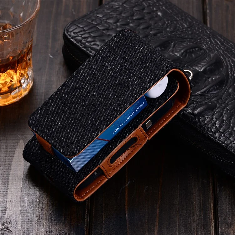 Jean Cloth Vertical Flip Cover Holder Case for IQOS Electronic Cigarette - Black