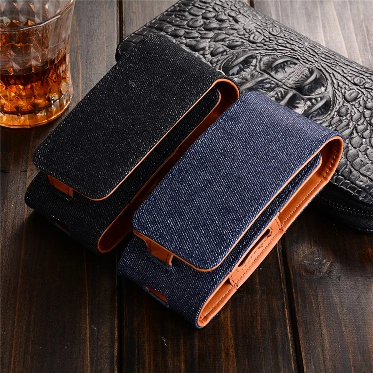 Jean Cloth Vertical Flip Cover Holder Case for IQOS Electronic Cigarette - Black