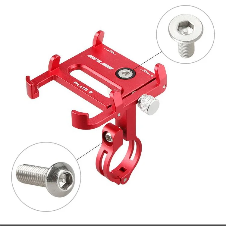 GUB PLUS 9 Aluminum Alloy Cell Phone Holder Bicycle Motorcycle Handlebar Holder Mount, Clamp Size: 55-100mm - Red