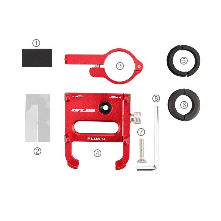 Suporte para Celular GUB PLUS 9 de Liga de Alumínio para Bicicleta Motocicleta, Tamanho do Grampo: 55-100mm - Vermelho