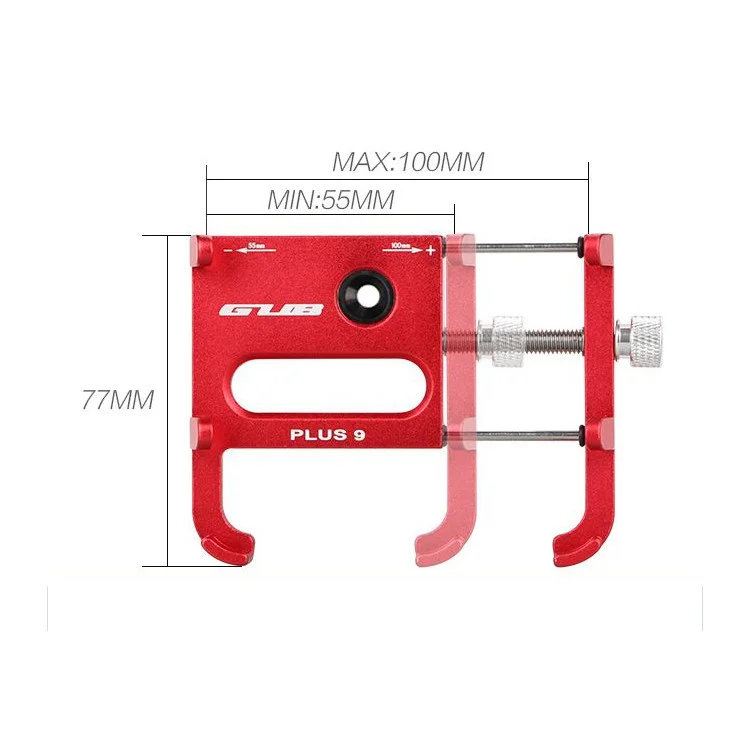 GUB PLUS 9 Aluminum Alloy Cell Phone Holder Bicycle Motorcycle Handlebar Holder Mount, Clamp Size: 55-100mm - Red