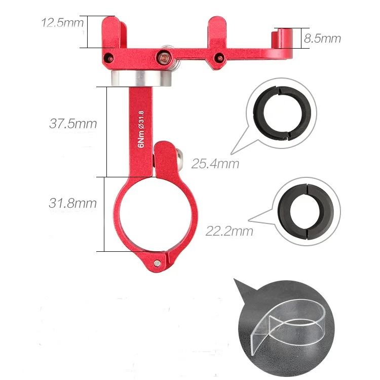 GUB PLUS 9 Aluminum Alloy Cell Phone Holder Bicycle Motorcycle Handlebar Holder Mount, Clamp Size: 55-100mm - Red