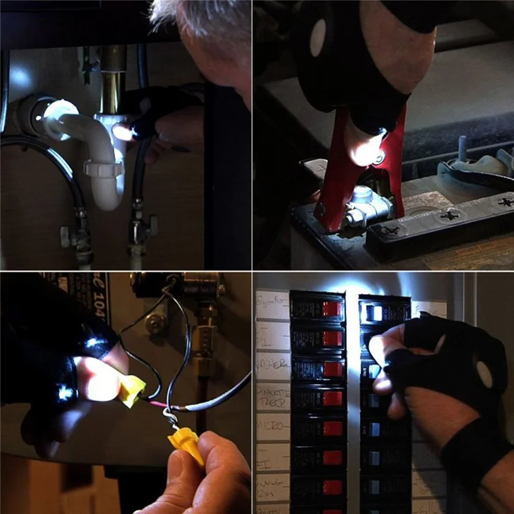 Magic Half-finger Glove with LED Flashlight for Outdoor Driving Fishing