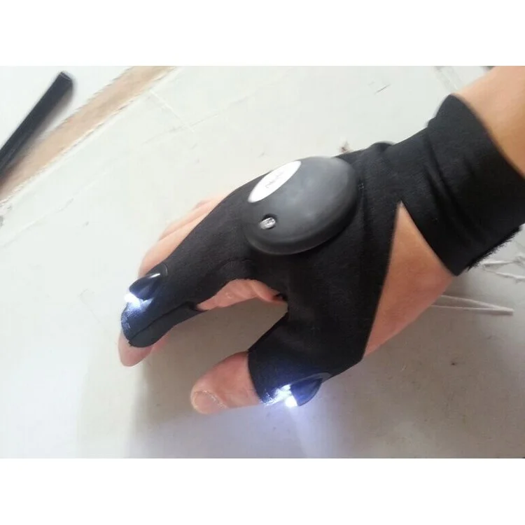 Magic Half-finger Glove with LED Flashlight for Outdoor Driving Fishing
