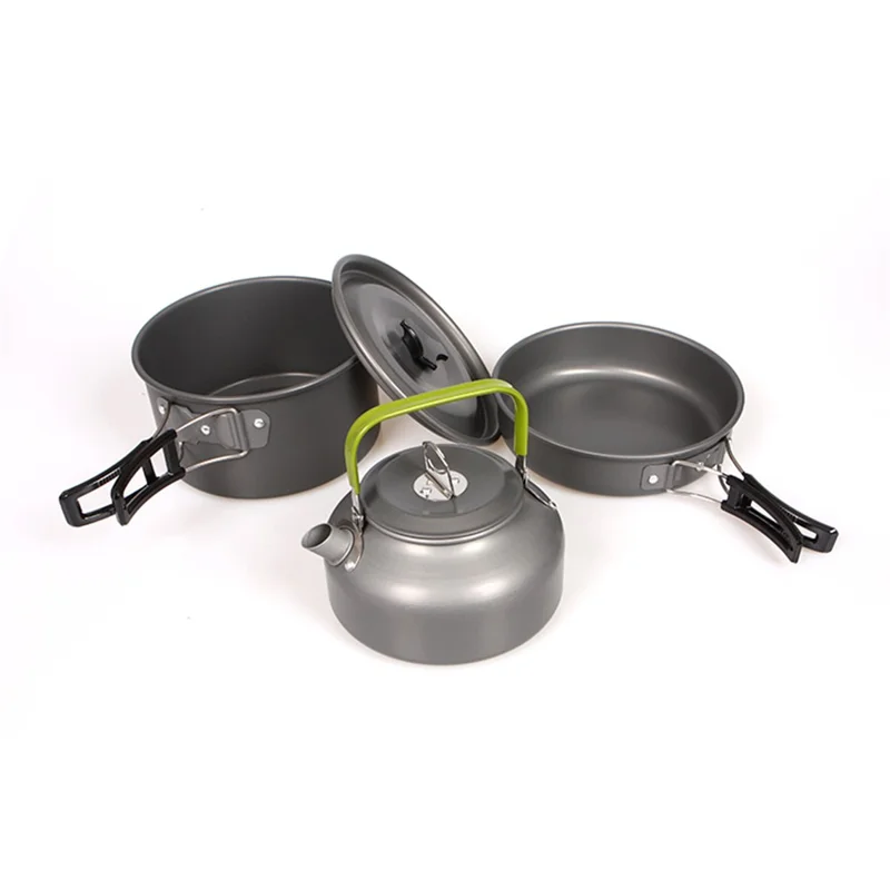 HALIN Outdoor Camping Picnic Pot + Pan + Teapot Cookware Set for 2-3 People