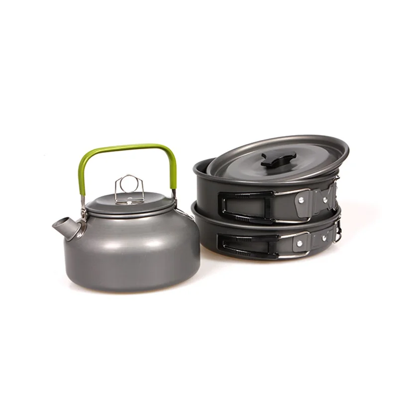 HALIN Outdoor Camping Picnic Pot + Pan + Teapot Cookware Set for 2-3 People