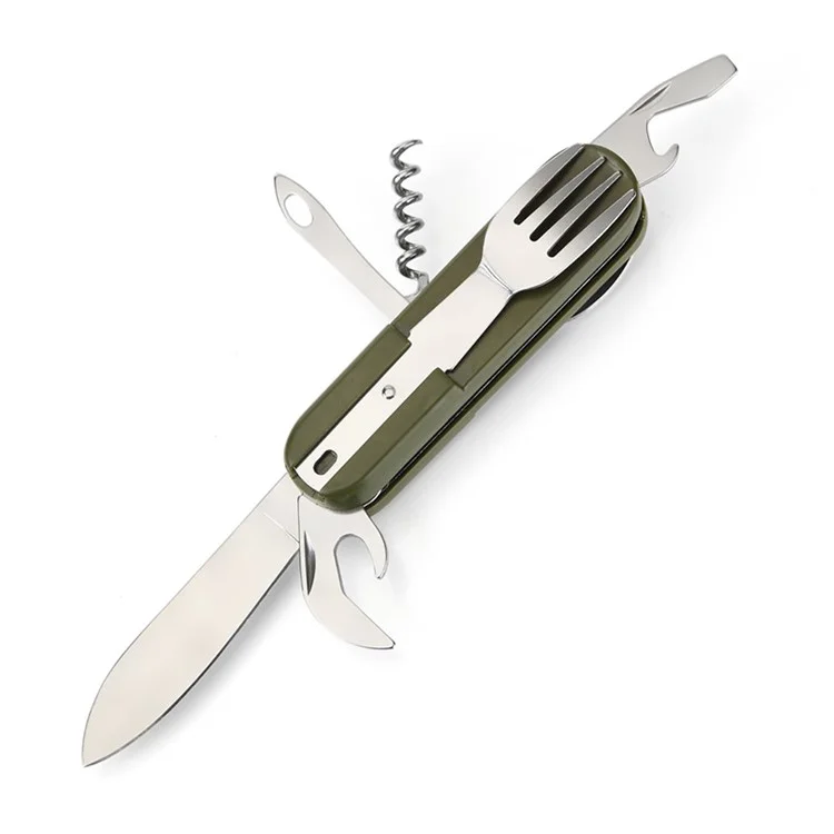 AOTU AT6364 Outdoor Folding Travel Camping Utensil Camping Fork Knife Spoon Set and Bottle Opener Multi-tool