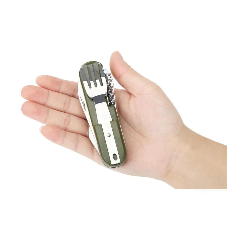 AOTU AT6364 Outdoor Folding Travel Camping Utensil Camping Fork Knife Spoon Set and Bottle Opener Multi-tool