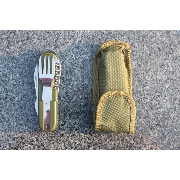 AOTU AT6364 Outdoor Folding Travel Camping Utensil Camping Fork Knife Spoon Set and Bottle Opener Multi-tool