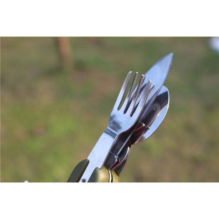 AOTU AT6364 Outdoor Folding Travel Camping Utensil Camping Fork Knife Spoon Set and Bottle Opener Multi-tool