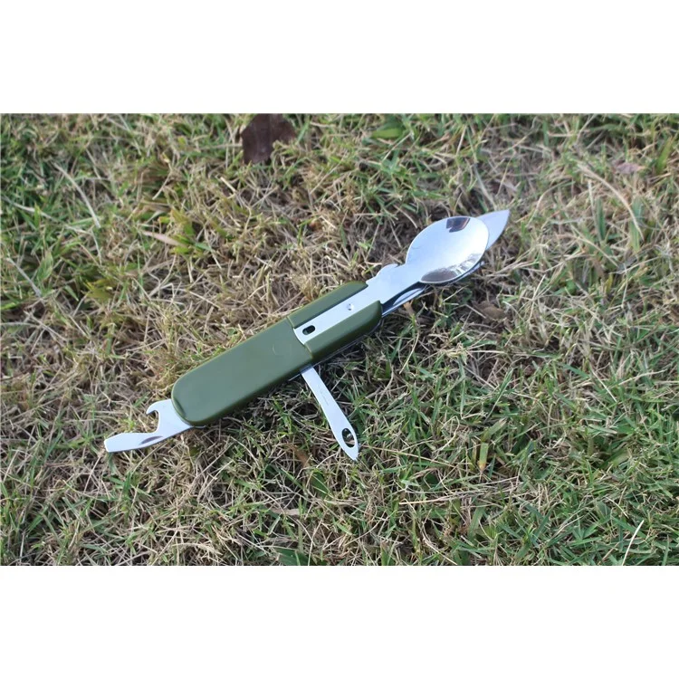 AOTU AT6364 Outdoor Folding Travel Camping Utensil Camping Fork Knife Spoon Set and Bottle Opener Multi-tool