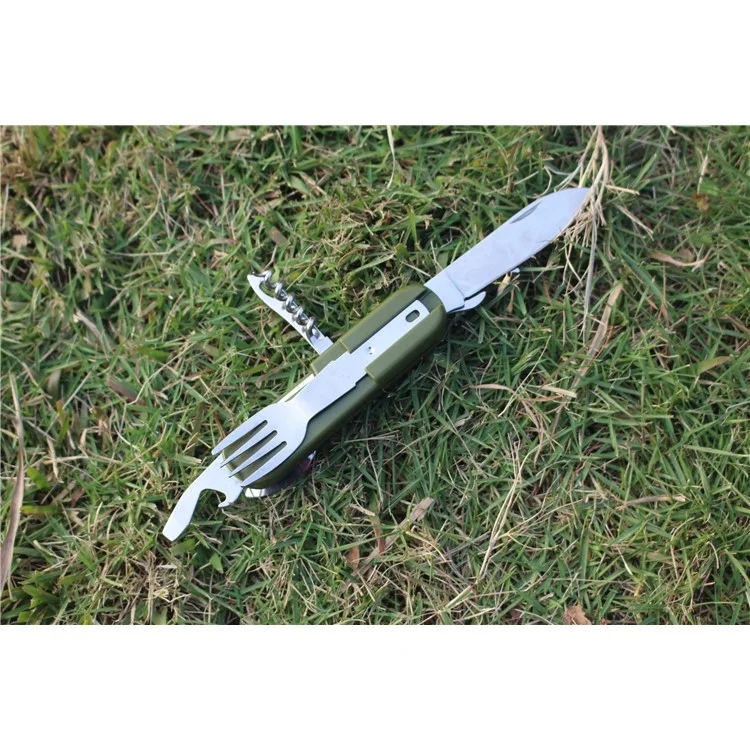 AOTU AT6364 Outdoor Folding Travel Camping Utensil Camping Fork Knife Spoon Set and Bottle Opener Multi-tool