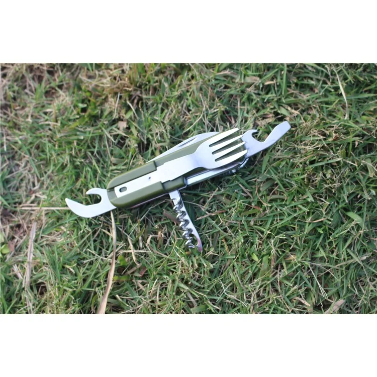 AOTU AT6364 Outdoor Folding Travel Camping Utensil Camping Fork Knife Spoon Set and Bottle Opener Multi-tool