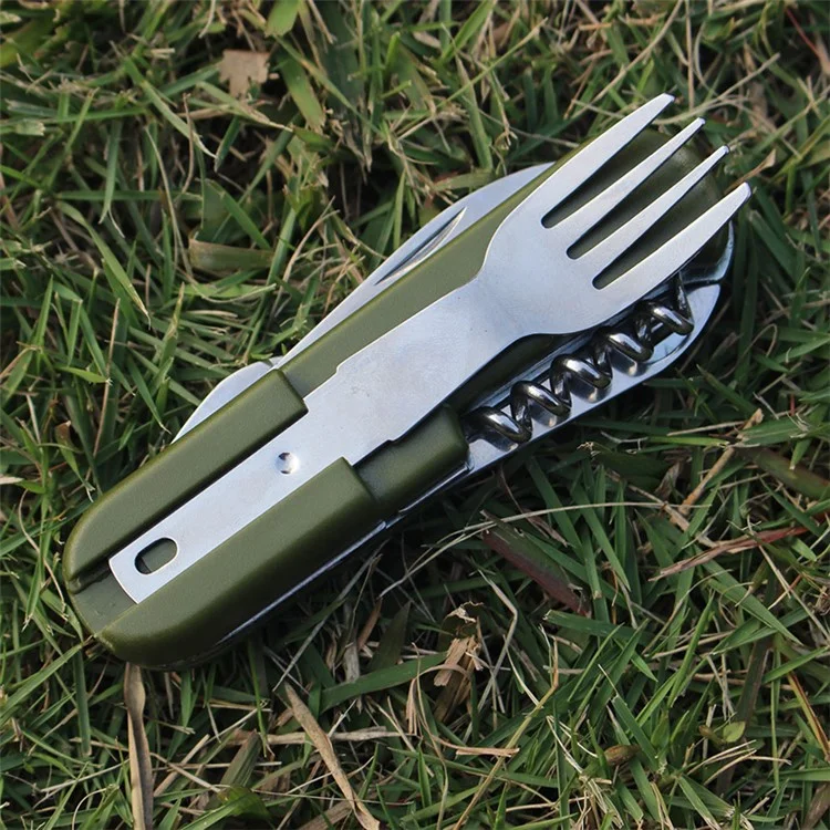 AOTU AT6364 Outdoor Folding Travel Camping Utensil Camping Fork Knife Spoon Set and Bottle Opener Multi-tool
