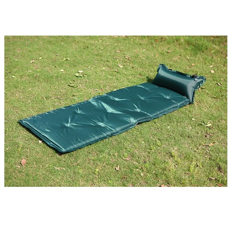 Portable Outdoor Camping Inflatable Mat Picnic Sleeping Pad with Attached Pillow - Green
