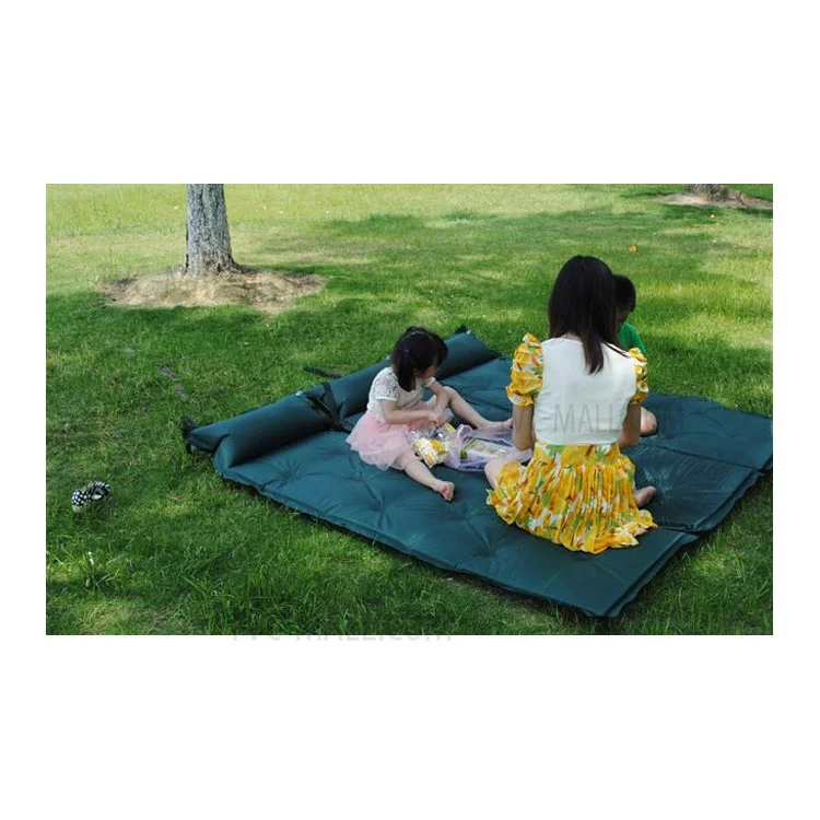 Portable Outdoor Camping Inflatable Mat Picnic Sleeping Pad with Attached Pillow - Green