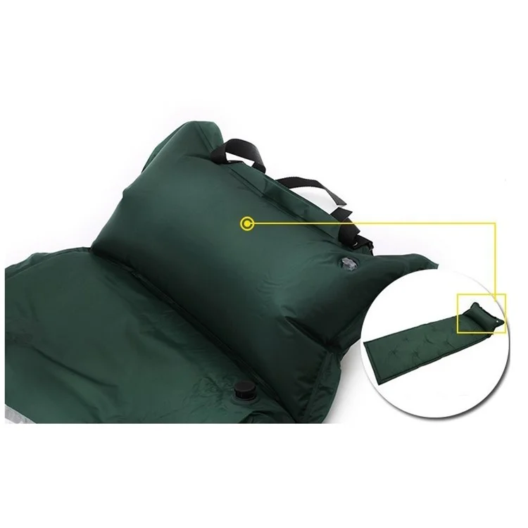 Portable Outdoor Camping Inflatable Mat Picnic Sleeping Pad with Attached Pillow - Green