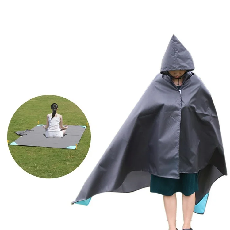 Multi-functional Hiking Camping Mat Outdoor Picnic Pad Raincoat with Hood, Size: 140x140cm - Grey