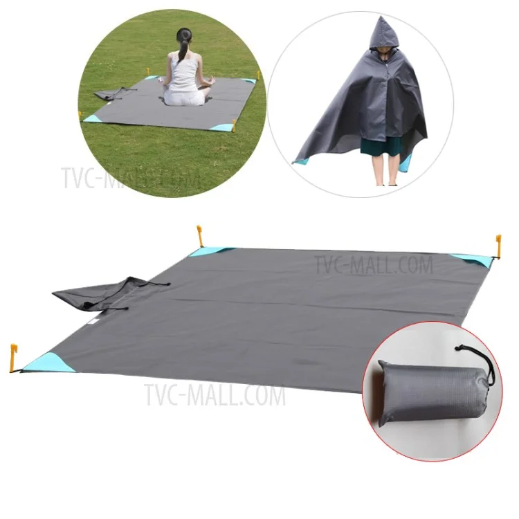 Multi-functional Portable Hiking Camping Mat Outdoor Picnic Pad Raincoat with Hood - Dark Grey, Size: 140x180cm