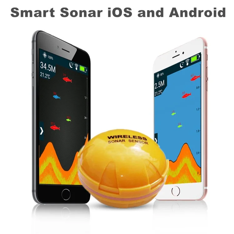 Portable Wireless Bluetooth Fish Detection Sonar Fish Finder for iOS and Android Devices - Yellow
