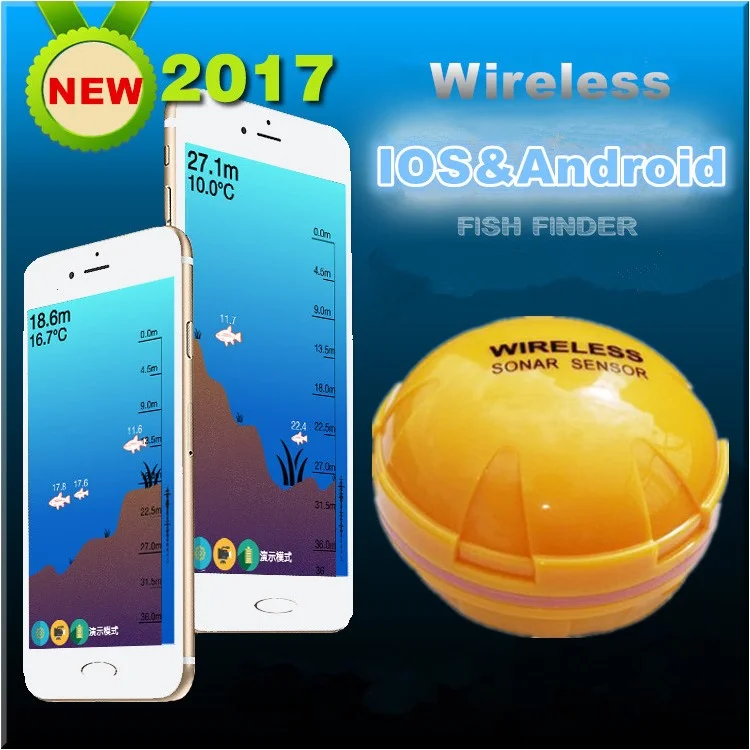 Portable Wireless Bluetooth Fish Detection Sonar Fish Finder for iOS and Android Devices - Yellow