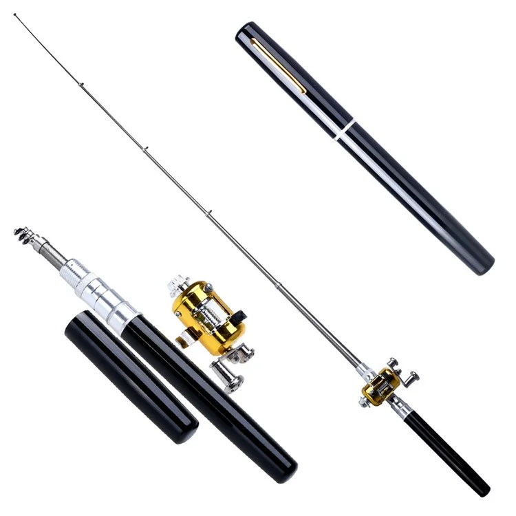 Portable Ice Fishing Pen Rod + Reel Combo Kit - Black