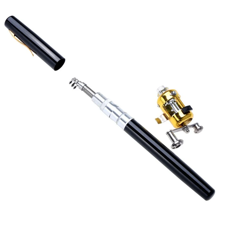 Portable Ice Fishing Pen Rod + Reel Combo Kit - Black